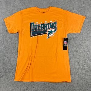 NFL Team Apparel Men Medium Orange Miami Dolphins 100% Cotton Short Sleeve Shirt